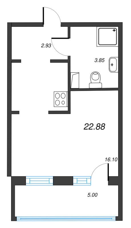 Студия 22,9 м²