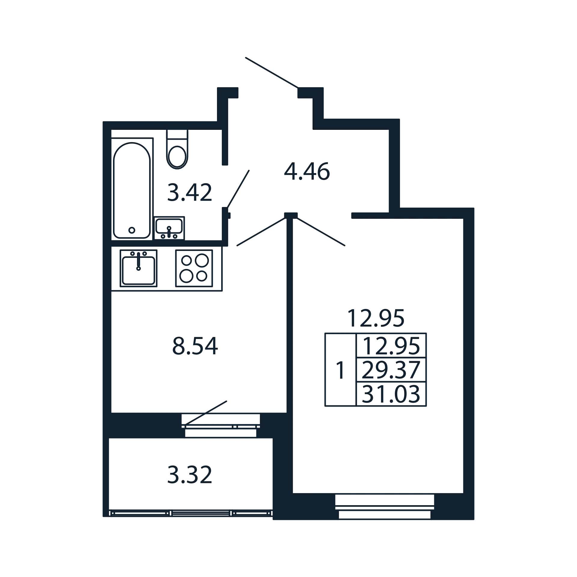 1 ккв 29,4 м²