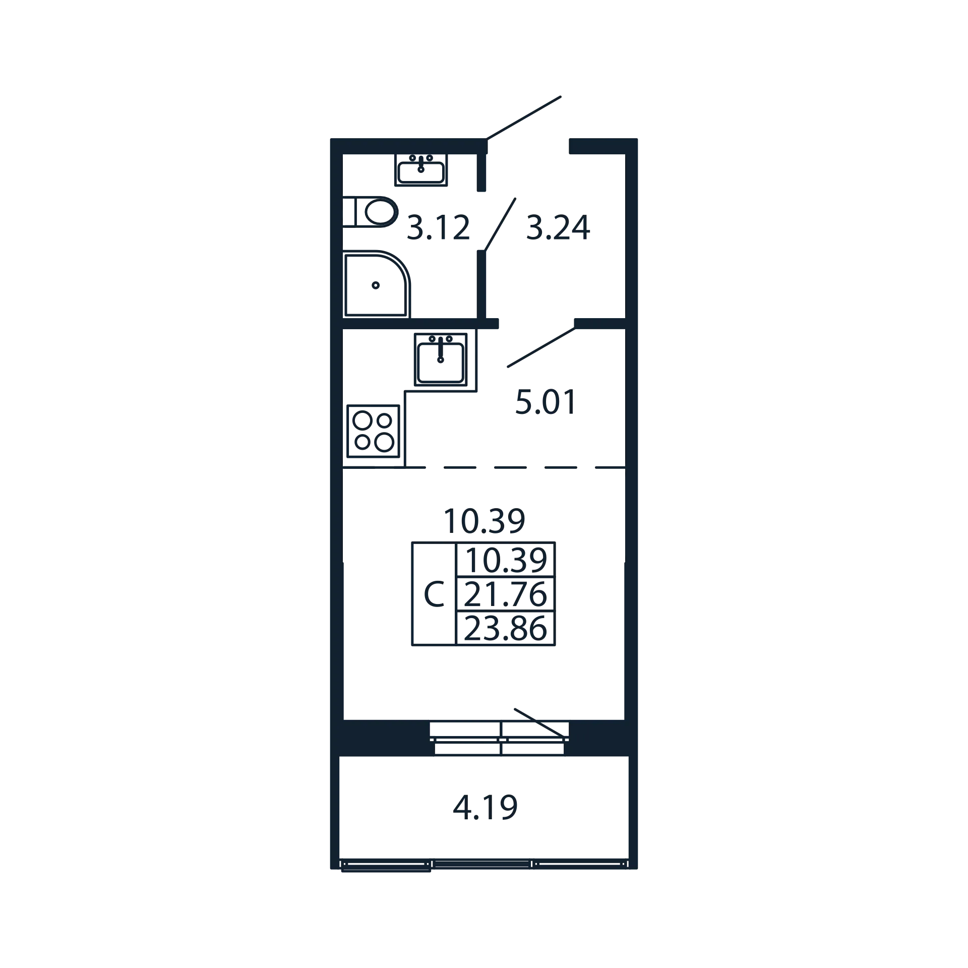 Студия 21,8 м²