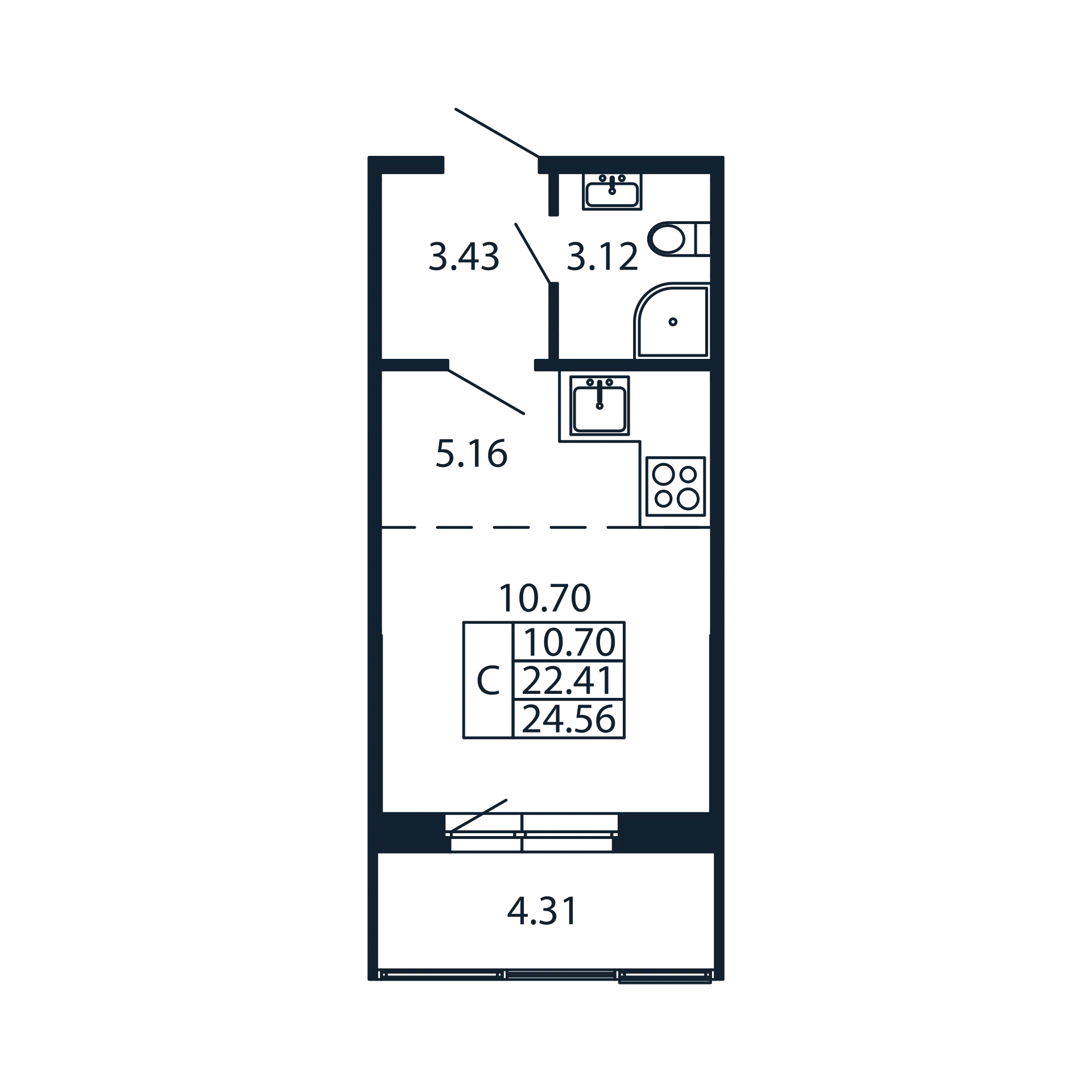 Студия 22,4 м²