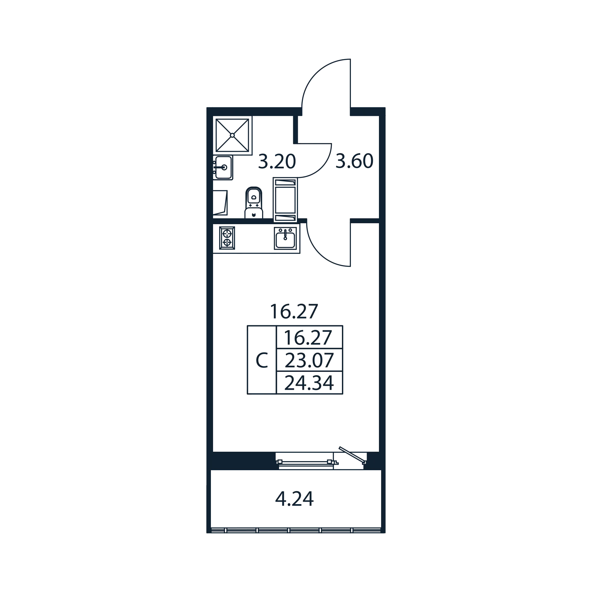 Студия 23,1 м²