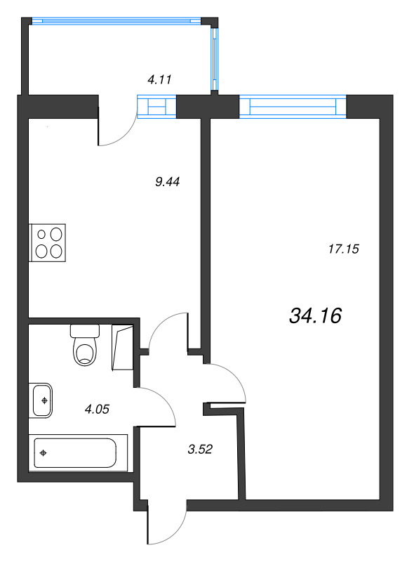1 ккв 34,2 м²