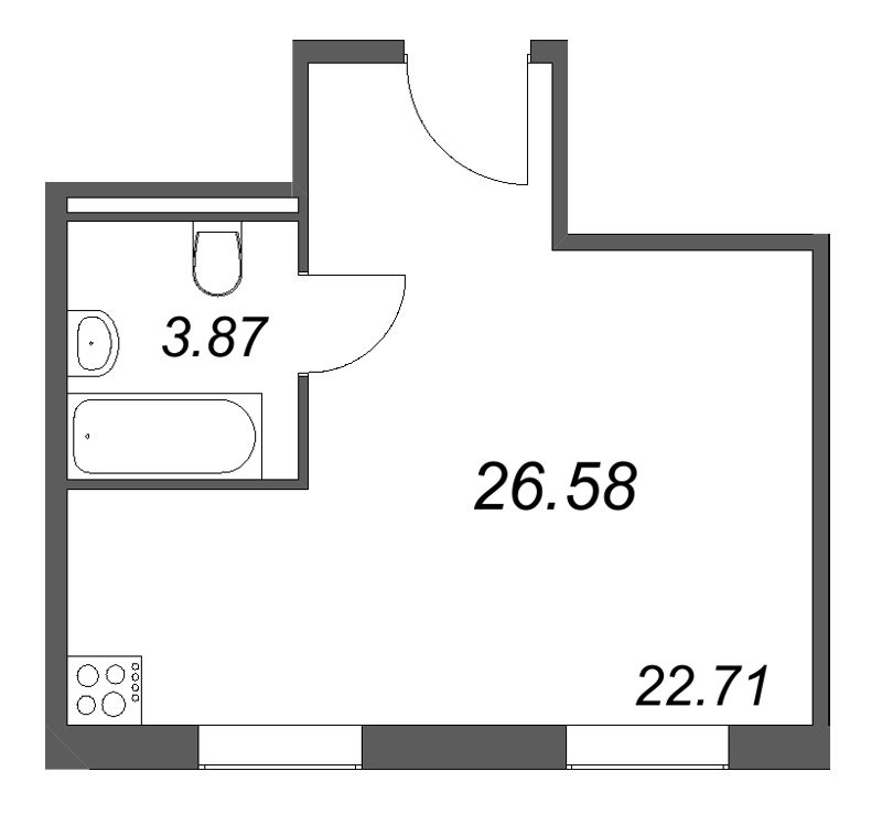 1 ккв 26,6 м²