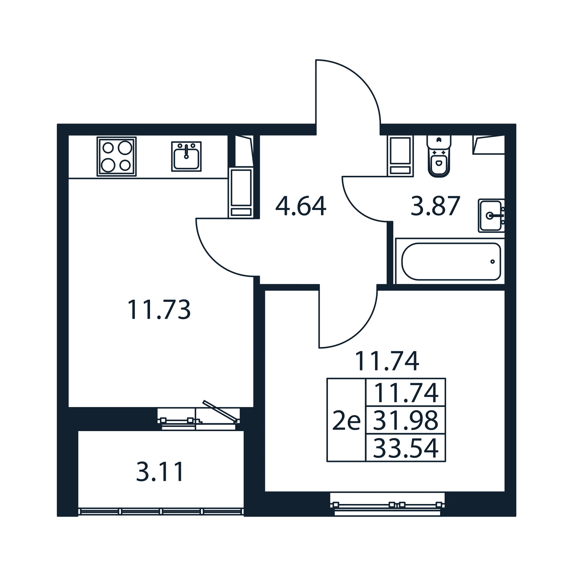 1 ккв 32 м²