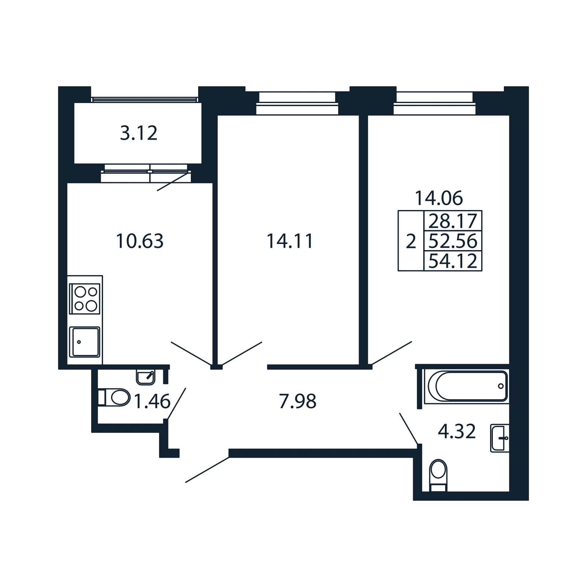 2 ккв 52,6 м²