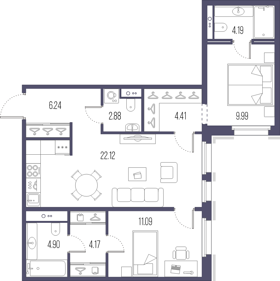 3 ккв (Евро) 68,2 м²