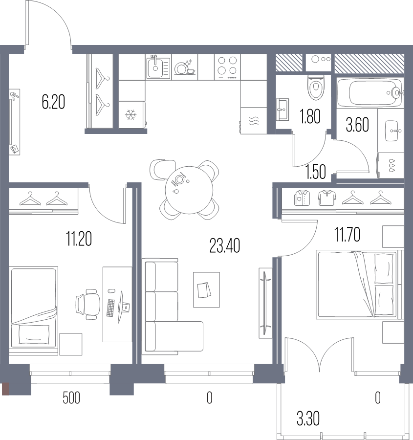 3 ккв (Евро) 59,4 м²