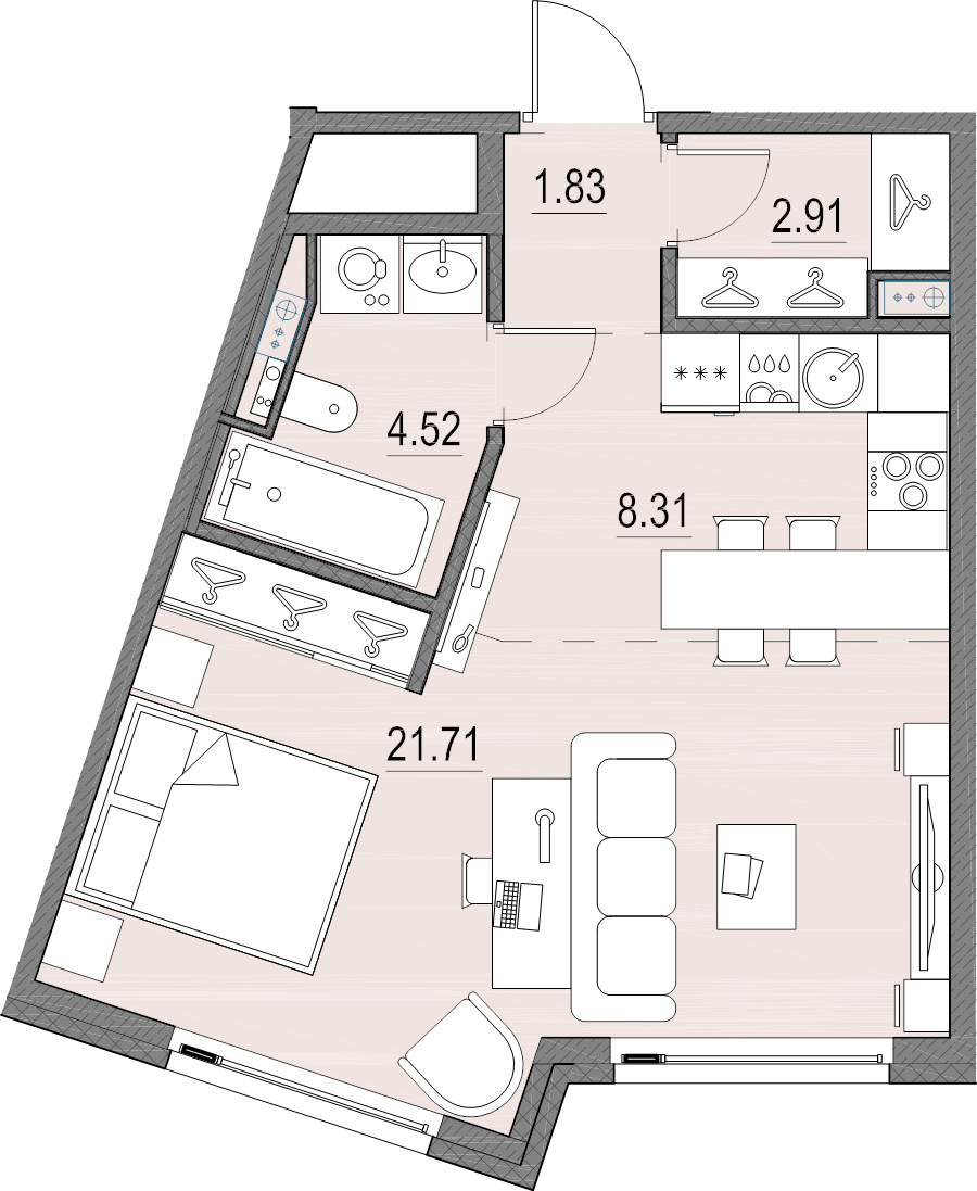Студия 39,1 м²