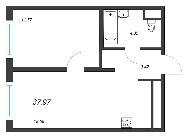 2 ккв (Евро) 38 м²