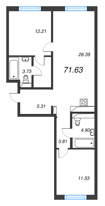 3 ккв (Евро) 71,6 м²