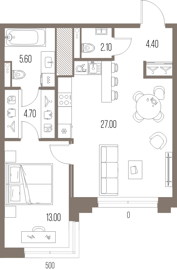2 ккв (Евро) 56,8 м²