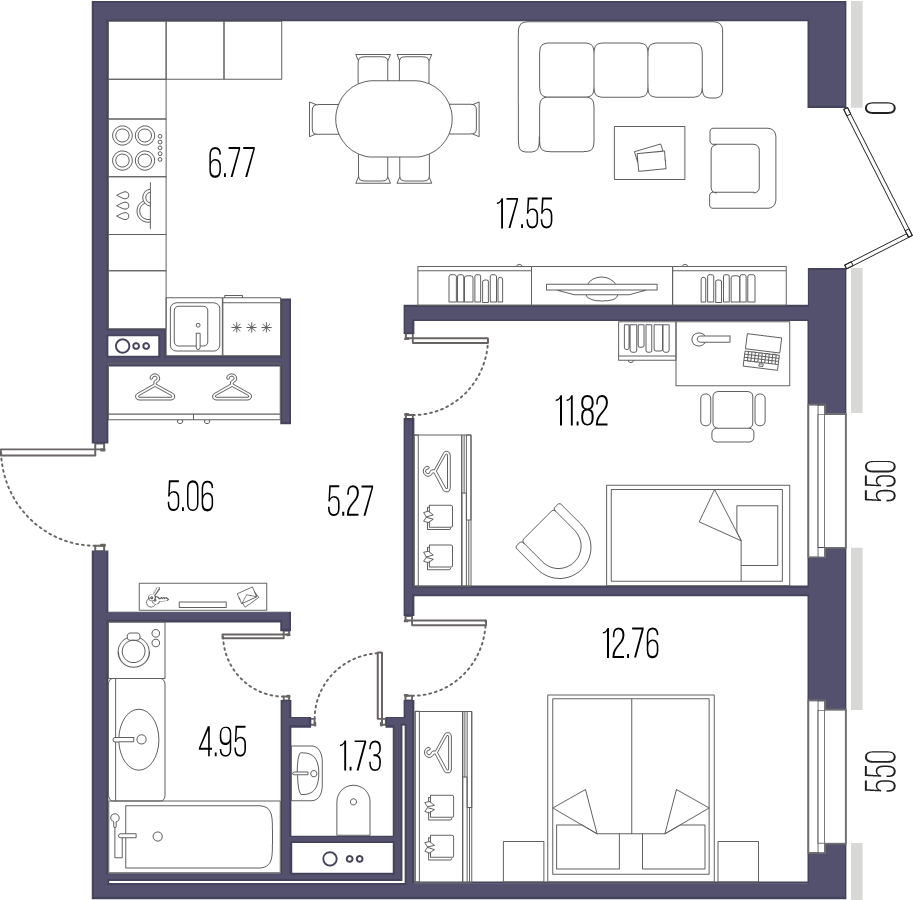 3 ккв (Евро) 65,9 м²