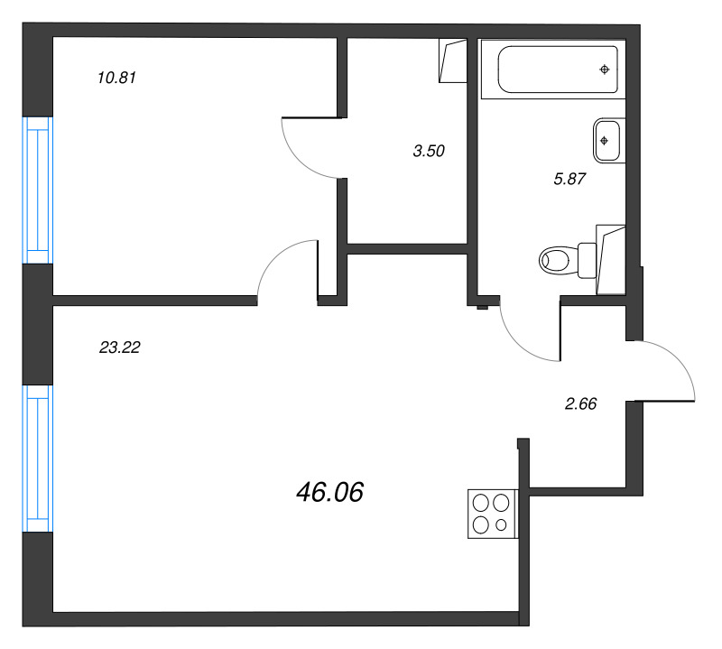 2 ккв (Евро) 46,1 м²