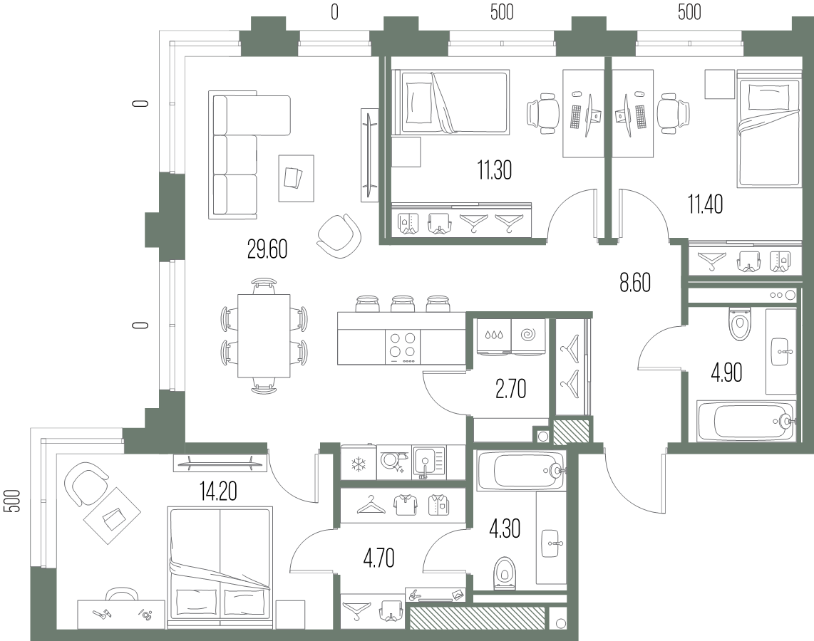 4 ккв (Евро) 91,7 м²
