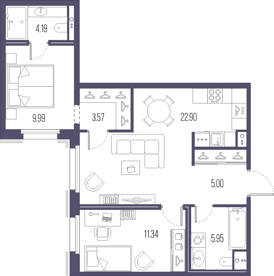3 ккв (Евро) 62,5 м²