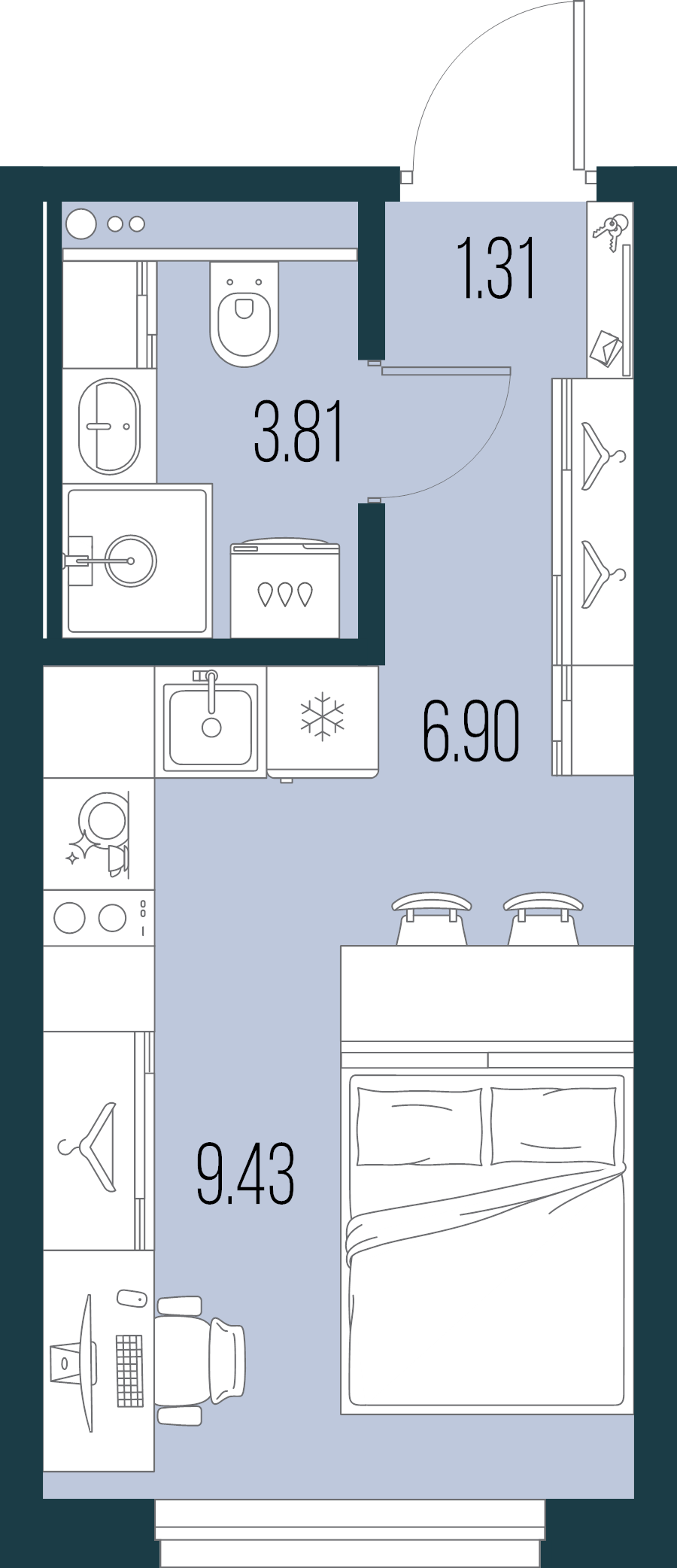 Студия 21,5 м²
