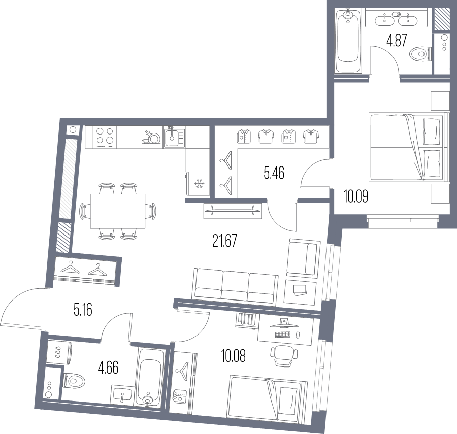 3 ккв (Евро) 62 м²