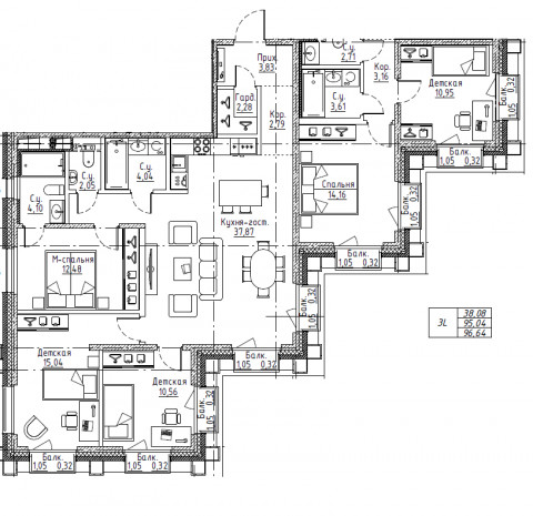 3 ккв (Евро) 83,5 м²
