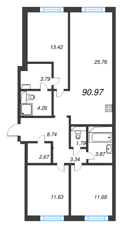 4 ккв (Евро) 91 м²