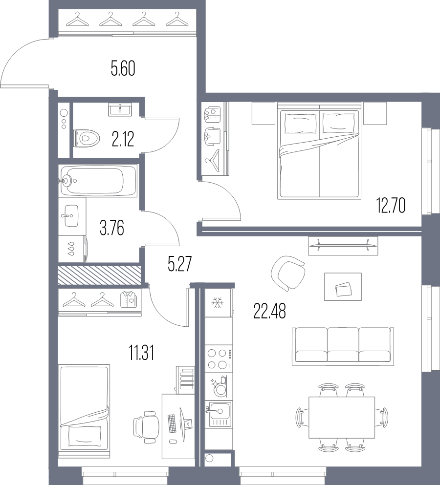 3 ккв (Евро) 63,2 м²