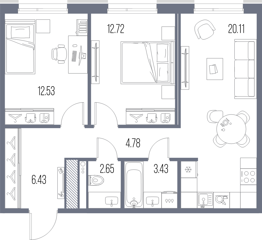 3 ккв (Евро) 62,7 м²