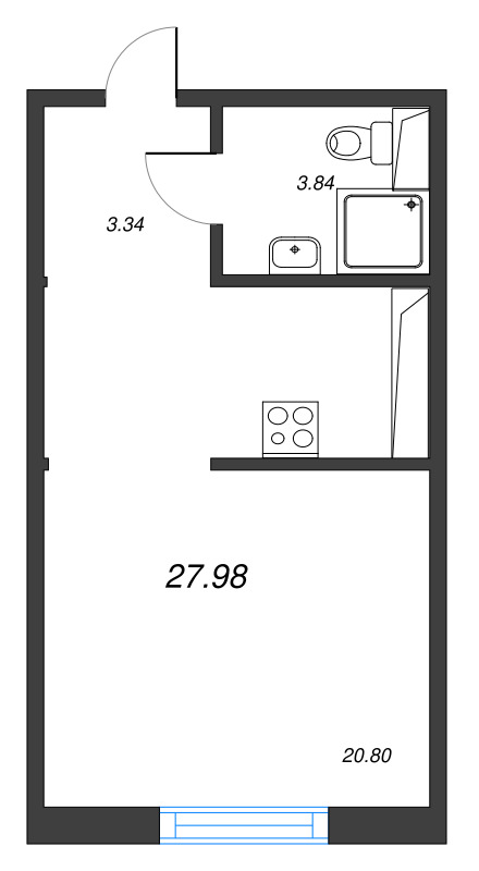 Студия 28 м²