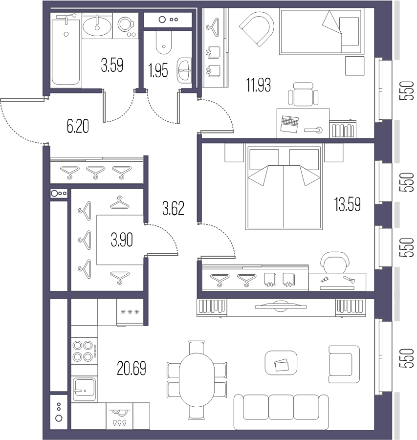 3 ккв (Евро) 65,5 м²