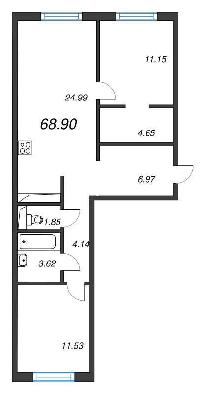 3 ккв (Евро) 68,9 м²