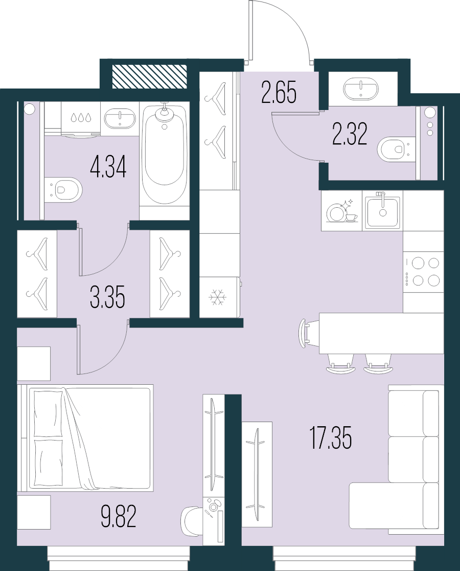 2 ккв (Евро) 39,8 м²