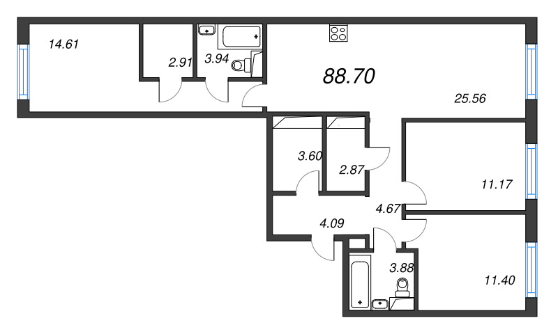 4 ккв (Евро) 88,7 м²