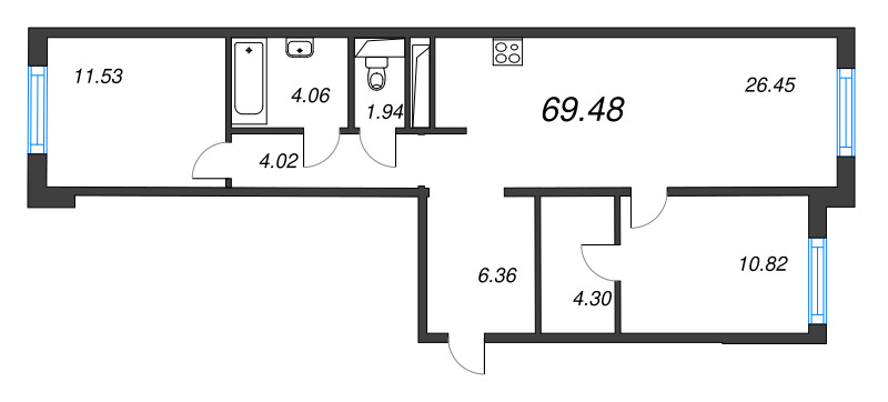 3 ккв (Евро) 69,5 м²