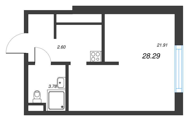 Студия 28,3 м²