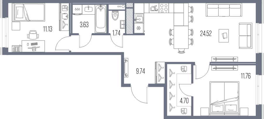 3 ккв (Евро) 67,2 м²