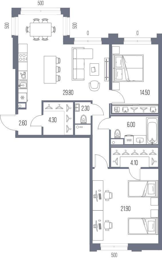 3 ккв (Евро) 90,4 м²