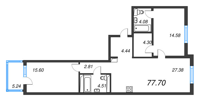 3 ккв (Евро) 77,7 м²