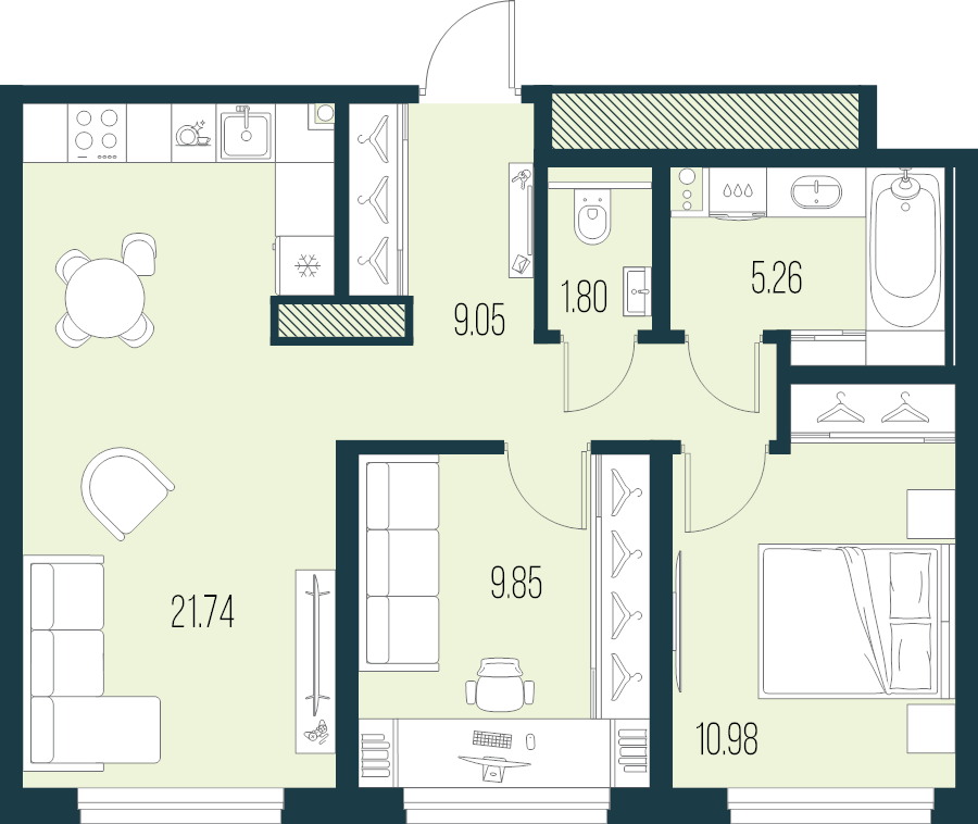 3 ккв (Евро) 58,7 м²