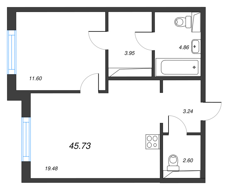 2 ккв (Евро) 45,7 м²