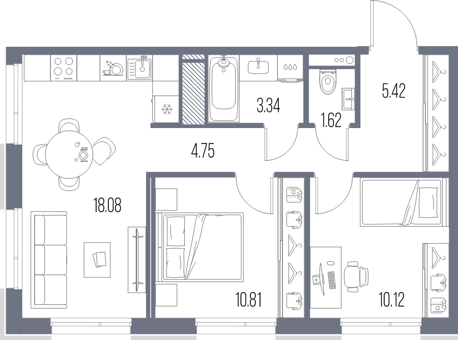3 ккв (Евро) 54,1 м²