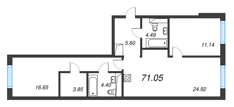 3 ккв (Евро) 71,1 м²