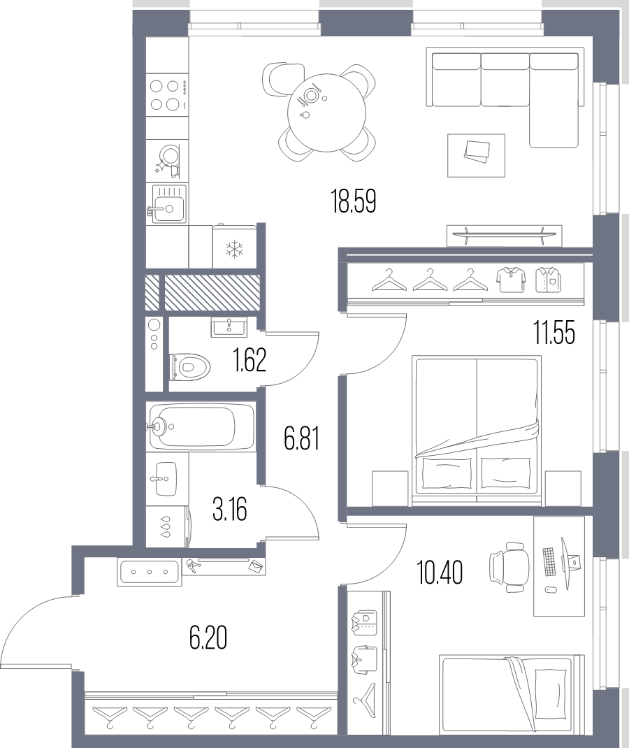 3 ккв (Евро) 58,3 м²