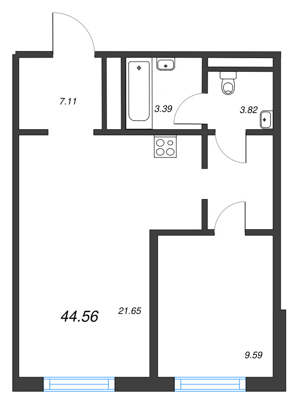 2 ккв (Евро) 44,6 м²