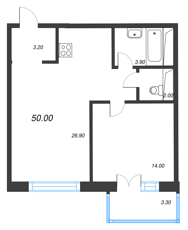 2 ккв (Евро) 50 м²
