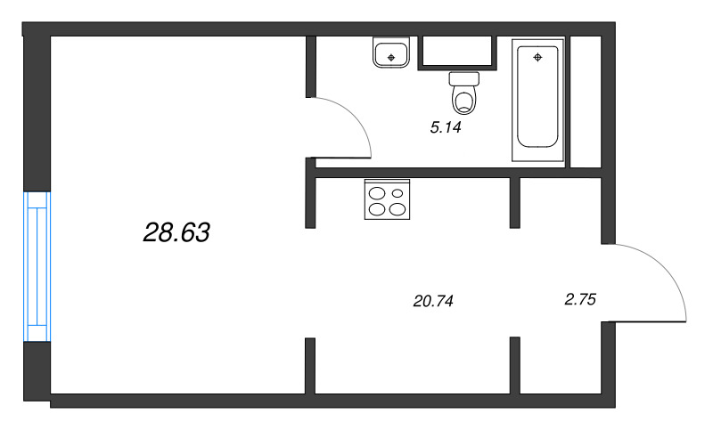 Студия 28,6 м²