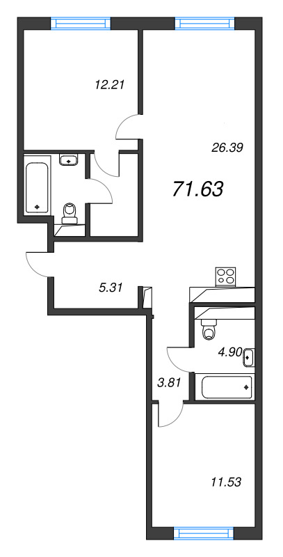 3 ккв (Евро) 71,6 м²