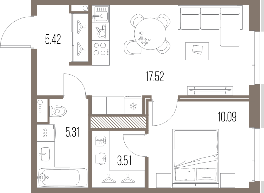 2 ккв (Евро) 41,9 м²