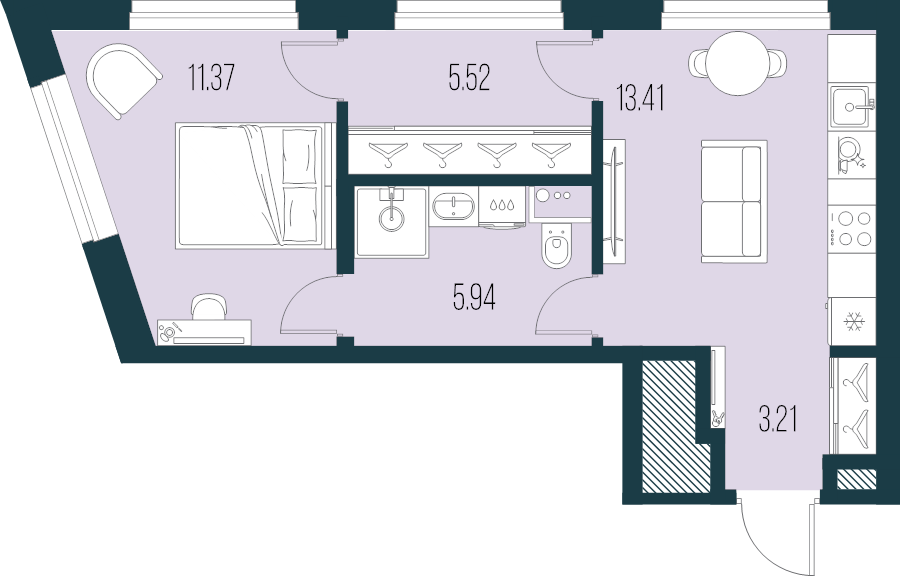 1 ккв 39,5 м²