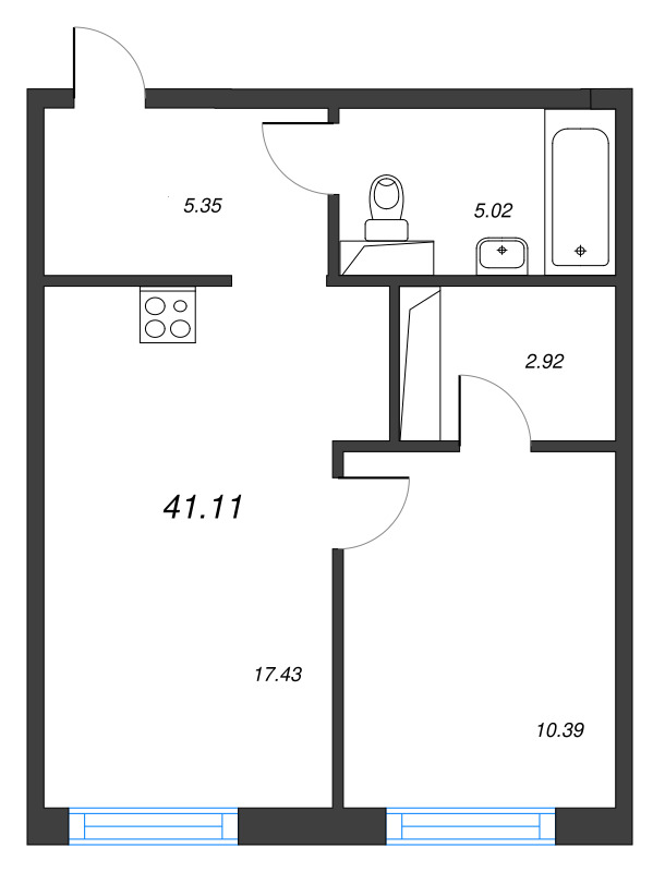 2 ккв (Евро) 41,1 м²