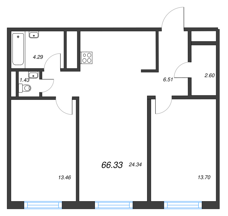 3 ккв (Евро) 66,3 м²