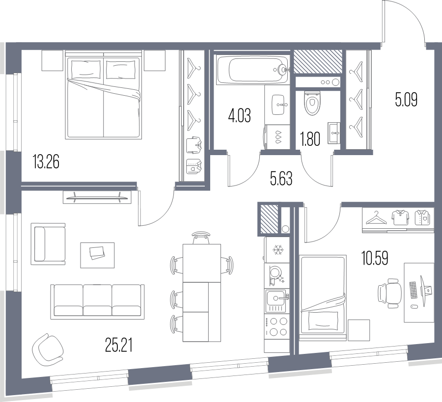 3 ккв (Евро) 65,6 м²