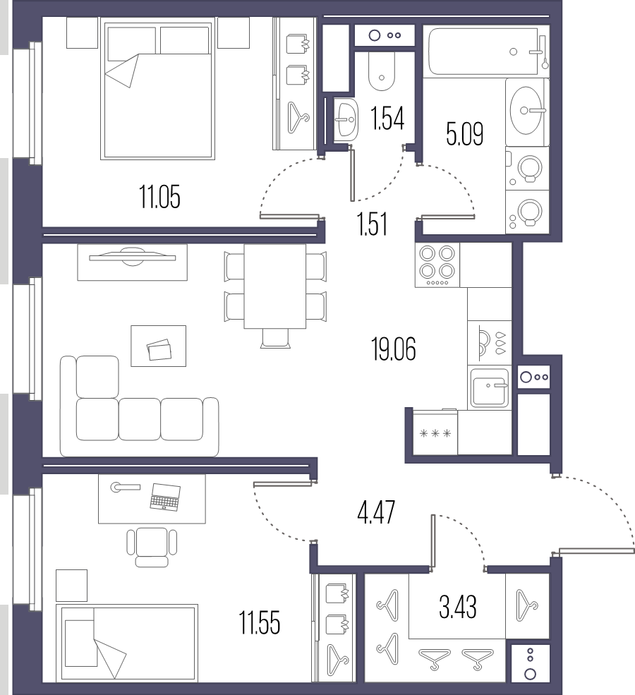 3 ккв (Евро) 58,7 м²